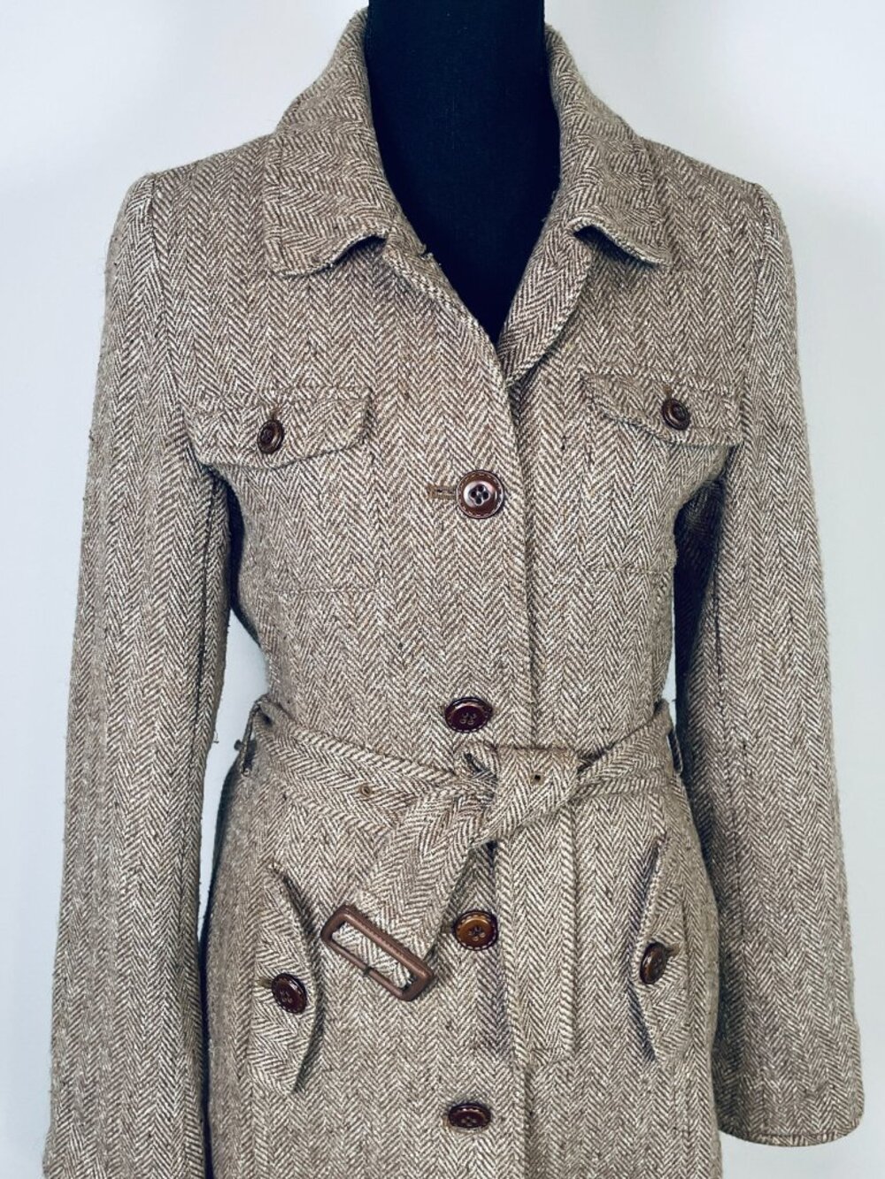 MCM Légère Vintage herringbone belted coat, - Picture 2 of 8